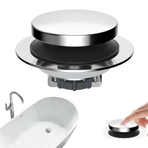 Hibbent 3 in 1 Metal Bathtub Drain Stopper Universal Pop Up Tub Stopper Bathtub Drain Hair Catcher Removable Filter Basket AntiClogging Drain Plug for 1524 Drain Brass Bullet Core Chrome