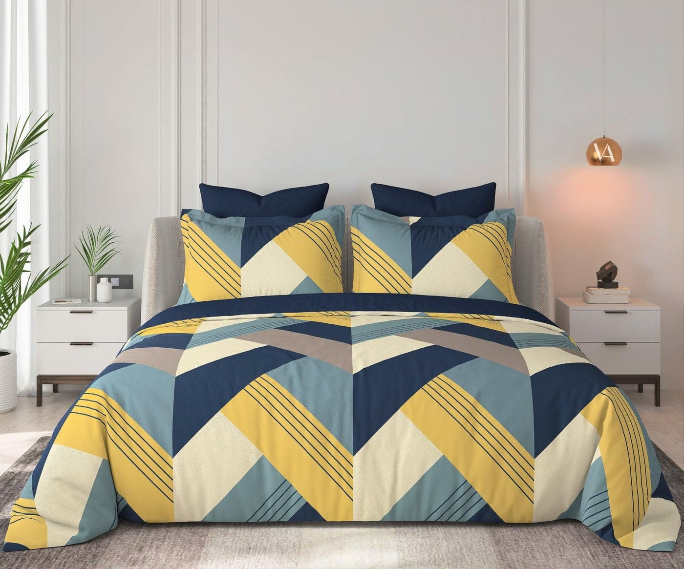 DECOMIZER XL Microfiber Soft Cotton Queen Bedsheet for Double Bed, Queen Size 90 Inches X 100 Inches, 230 X 250 cm with 2 Large Size Pillow Covers Without Joint - Blue Arrow