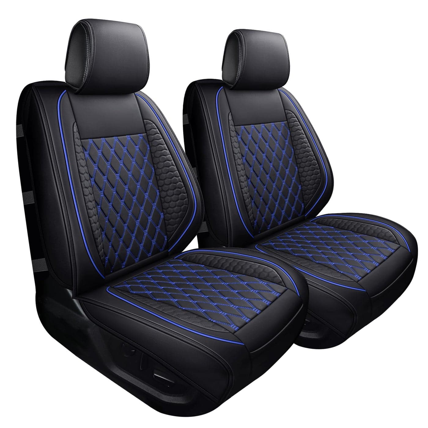 Tomatoman Front Seat Covers Fits for 20092025 F150 20172025 F250 F350 F450 Supercab King Ranch Hybrid Limited PowerBoost Waterproof Leather Automotive Vehicle Cushion2PCS FrontBlackBlue