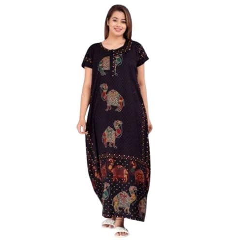 Women's Cotton Printed Kaftan Maxi Night Dress | Pure Cotton Night Gown | Maxi Dress | Frock Nighty for Women | Gown for Women (Blue_XL)