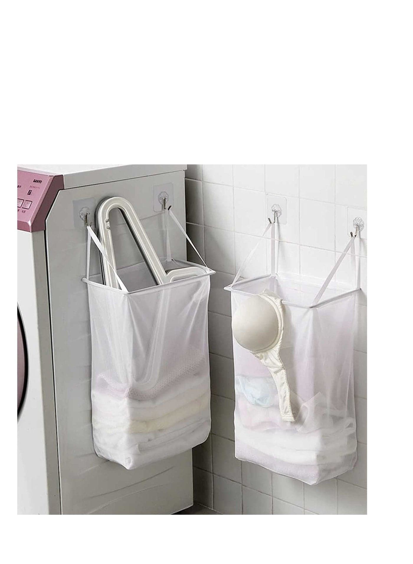 Mesh Hanging Laundry Hamper Bag, Wall-Mounted Dirty Clothes Basket, Paste, Bathroom Storage Open Case, Basket Box Bins
