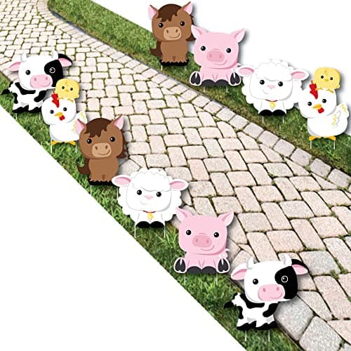 Big Dot of Happiness Farm Animals Barnyard Animal Lawn Decorations Outdoor Baby Shower or Birthday Party Yard Decorations 10 Piece