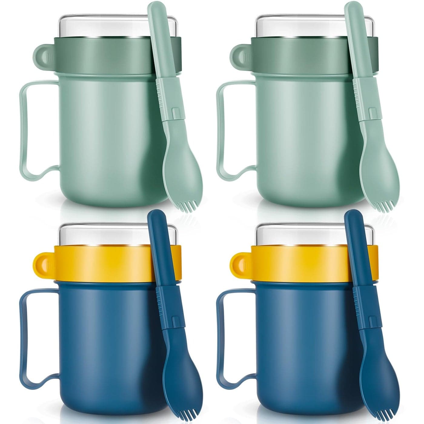 Mifoci 4 Pack Microwave Soup Mug with Lids Microwavable Soup Container with Handle and Steam Release Vent 135 oz for Noodles Hot Cereal Breakfast Microwave Safe Blue and Green