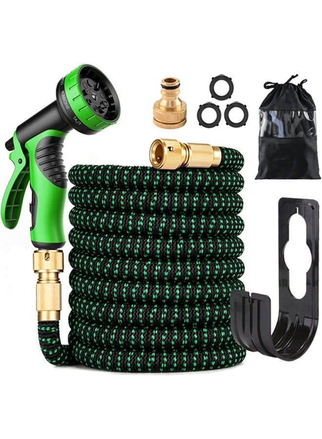 100ft Expandable Garden Hose with 9 Function Nozzle Flexible Strong Water Hose with Solid Brass Fittings and Double Latex Core
