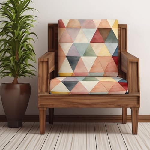 Decorian Polycotton Stretchable Printed Solid Sofa Slipcovers, Wooden Sofa Seat Cover, Sofa Back Cushion Covers (Pack of 6, Multicolor Triangle)
