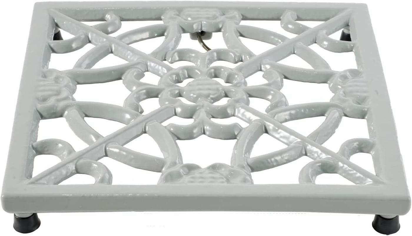 JOGREFUL Cast Iron Trivet Mats Kitchen Pot Holders to Portect TableCountertops Heat Resistant Mats for TeapotHot DishersPlates Vintage Mats with WeightedBase Flower Gray