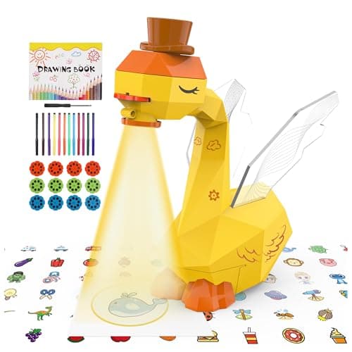 MFEESYOB Drawing Projector for Kids Tracing and Drawing Projector for Kids with Cute Swan Look Smart Art Sketcher Projector with 96 Stencils Toddler Toys for Girls Boys 3 Yellow