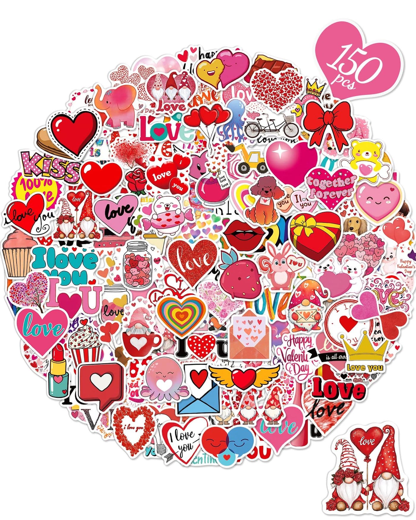 Valentines Day Stickers Heart Stickers for Water Bottles Cards Gift Boxes Party Favors Valentines Gifts for Kids Classroom Waterproof Vinyl Love Sticker for Kids Teens Girls