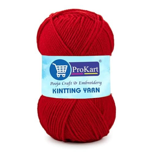 ProKart Premium Woolen 4 ply Hand Knitting Wool Yarn | Fine Weight Knitted and Crocheted Soft Yarn for Sweater, Scarf, Hat, Baby Clothes, Baby Sports, Purse, Gift Bags & DIY Craft Accessories Projects (1 Ball/100 Gram Each) (Red, 100gms x 4 Pack)