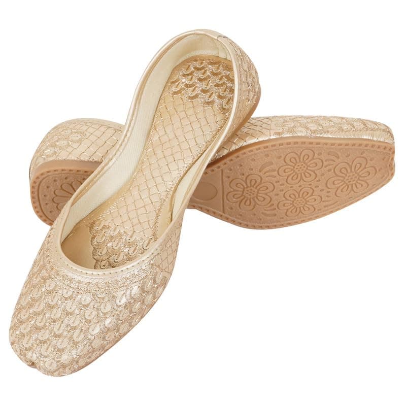 DFR Women Juti | Embroidered Rajasthani Mojari Girls Shoe, Gold, UK Size 7