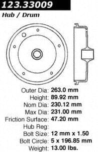 Centric 123.33009 C-Tek Automotive Front Brake Drum for Selected Volkswagen Model Years