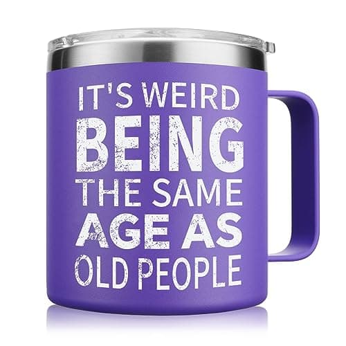 NOWWISH Christmas Gifts for Women Its Weird Being The Same Age As Old People Mug Birthday Funny Gifts for Women Mom Wife Grandma Best Friend 14oz Purple