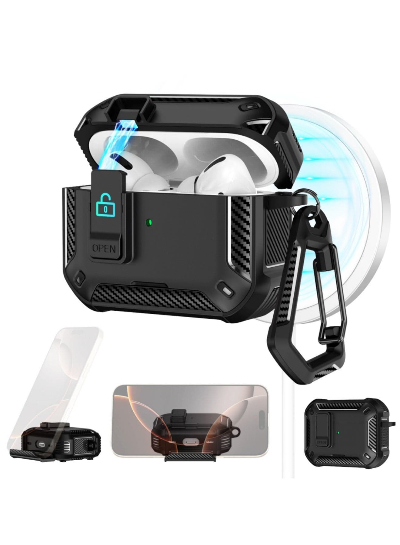 Lock Case for AirPods Pro 3 Cover, Powerful Shock-Proof Protective TPU Case with Keychain for Apple Airpods Pro 3th Generation 2025 Released (Black)