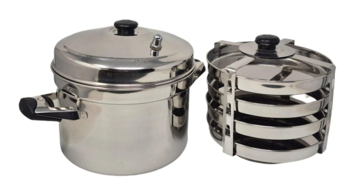 Tabakh 4Plate Stainless Steel Dhokla Stand with Cooker Large Silver