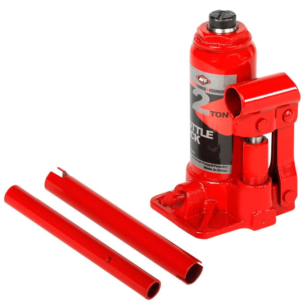 AFF Heavy Duty 2 Ton Bottle Jack, Manual, Machine Hardened Steel Saddles, Centered Pumps and Rams, 3502