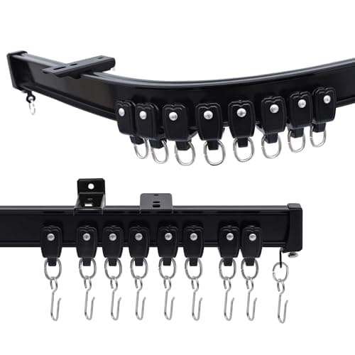 MaKefeile Flexible Ceiling Curtains Track Bendable Ceiling Mount Curtain Track for Room Divider Aluminum Curtain Tracks Rail with Hooks Set for Window RV Shower Privacy Outdoor Hospital Black 39ft