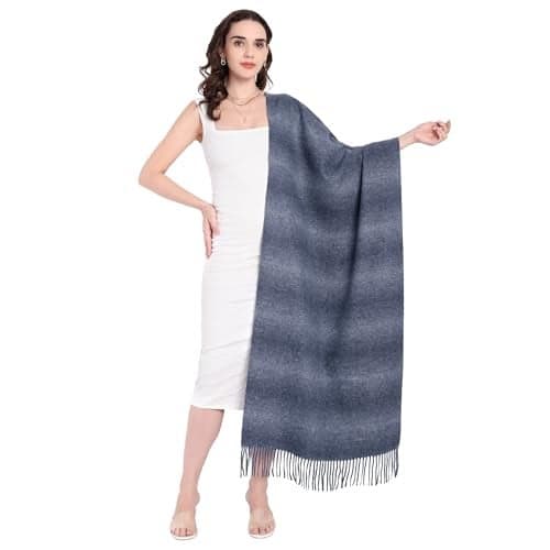 Knitkala Women Cashmere Woollen Stole with Solid Colours - Black, Blue, Brown, Pink for Winter (blue)