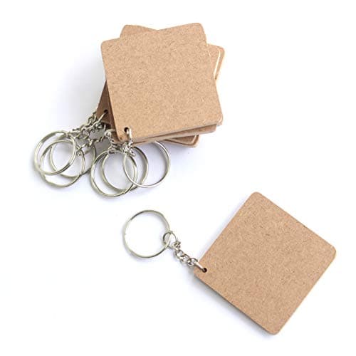 Ivei DIY MDF Key Chains Wood Sheet Craft - Plain Square Shaped for Painting, Decoupage, Resin Art Work & Decoration - Set of 20, 2 in x 2 in - Brown
