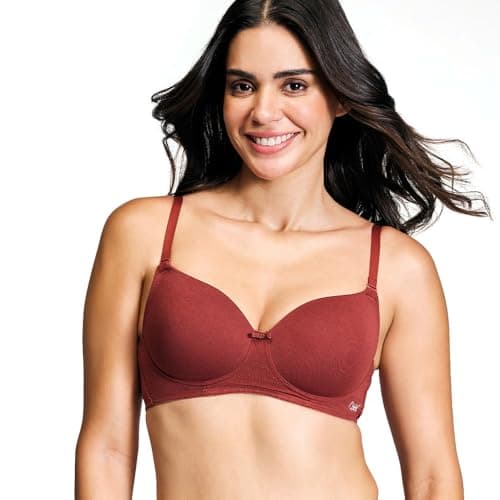 NYKD (NYB198 Cotton Lightly Padded & Non Wired T-Shirt Bra for Women | Medium Coverage Bra with Soft Detachable Straps | Ideal for All Day Comfort - Brown