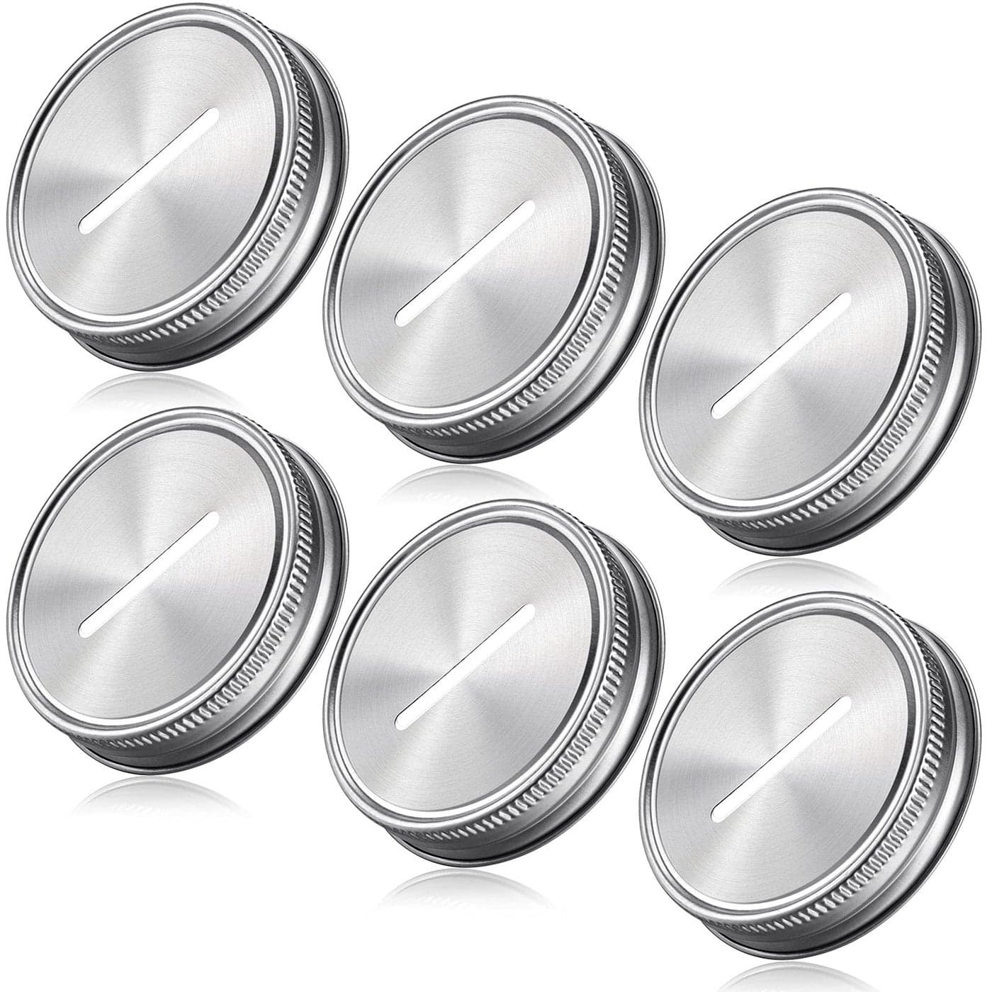 Geiserailie Stainless Steel Coin Slot Bank Lid Compatible with Mason Jars Canning Jars Money Saving Metal Coin Slot Lid for Regular Mouth Ball 70 mm6 Pieces