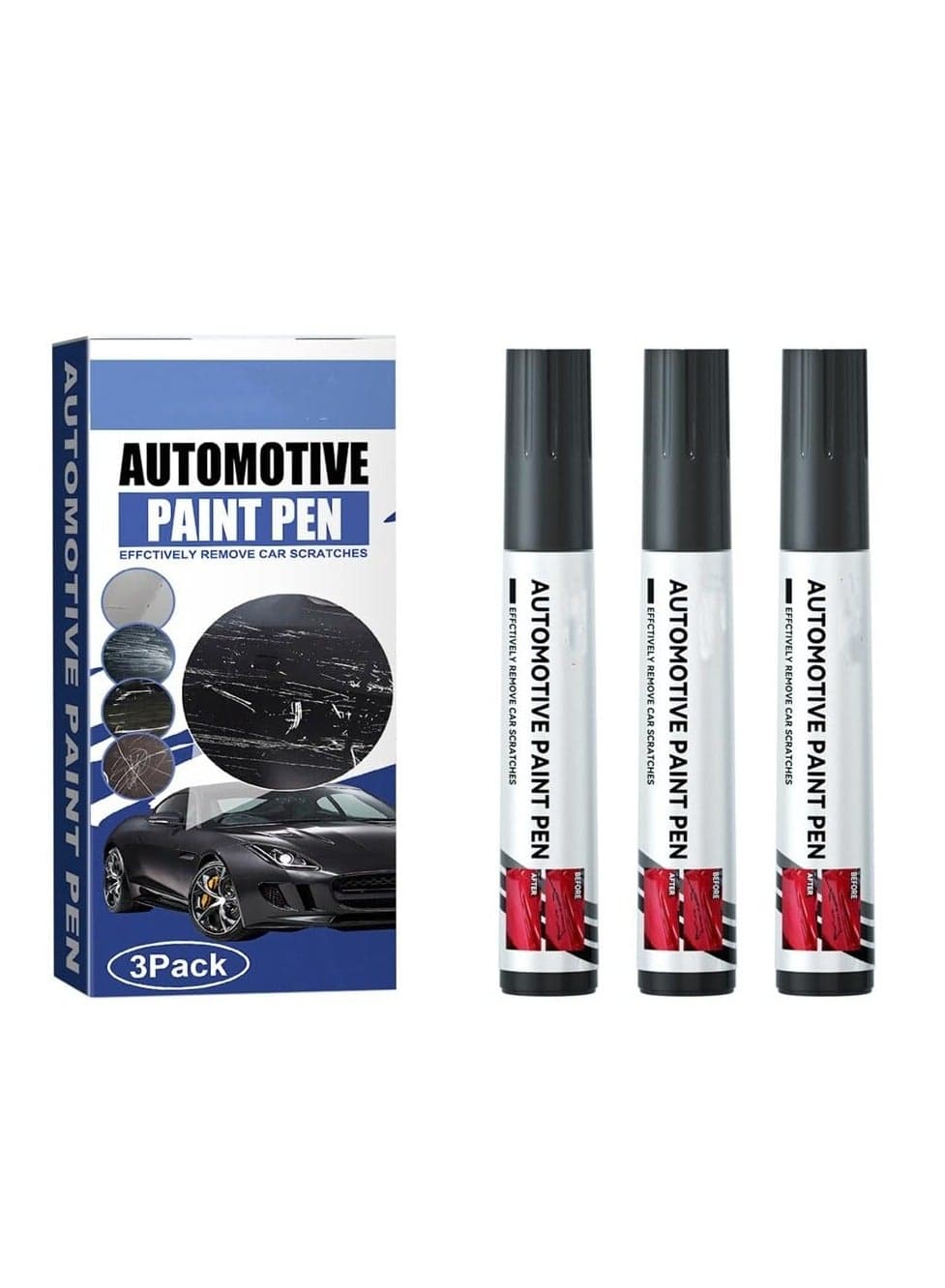3 Pack Black Car Scratch Repair Pen - Touch Up Paint for Minor Scratches, Automotive Paint Scratch Remover for Vehicles