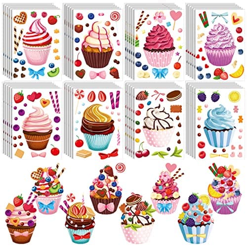 Karenhi 48 Sheets Scented Cupcake Stickers Scratch and Sniff Make a Cupcake Sheet Smelly Make Your Own Mix and Match Dessert Stickers for Kids DIY Baking Birthday Party Favors Craft Reward Supplies