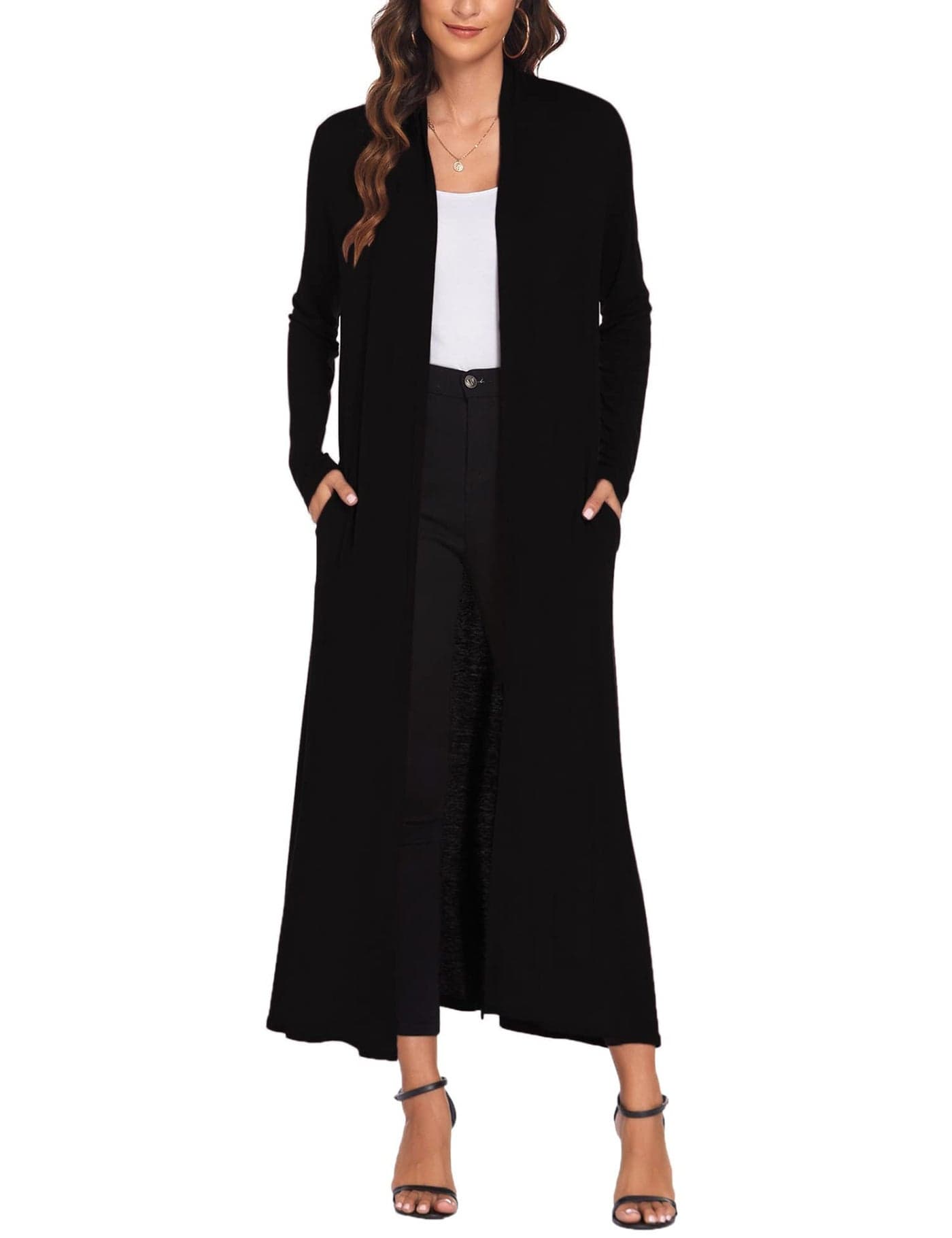 Bluetime Women Maxi Open Front Drape Cardigan Extra Long Cardigan Lightweight Duster (XXXL, Black)