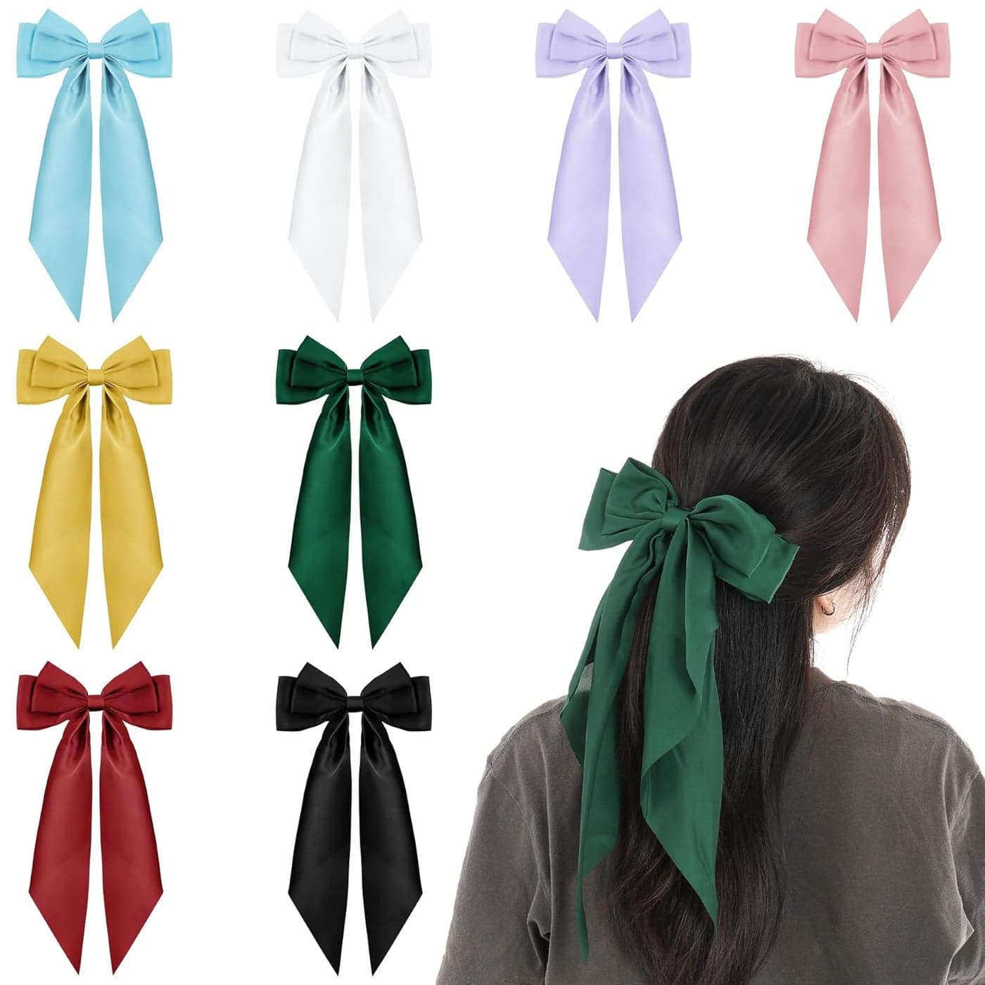 Nydotd Satin Oversized Hair Accessories Big Silky Layered Bowknot Clips With Long Tails French Style Ribbon Barrettes for Women and Girls