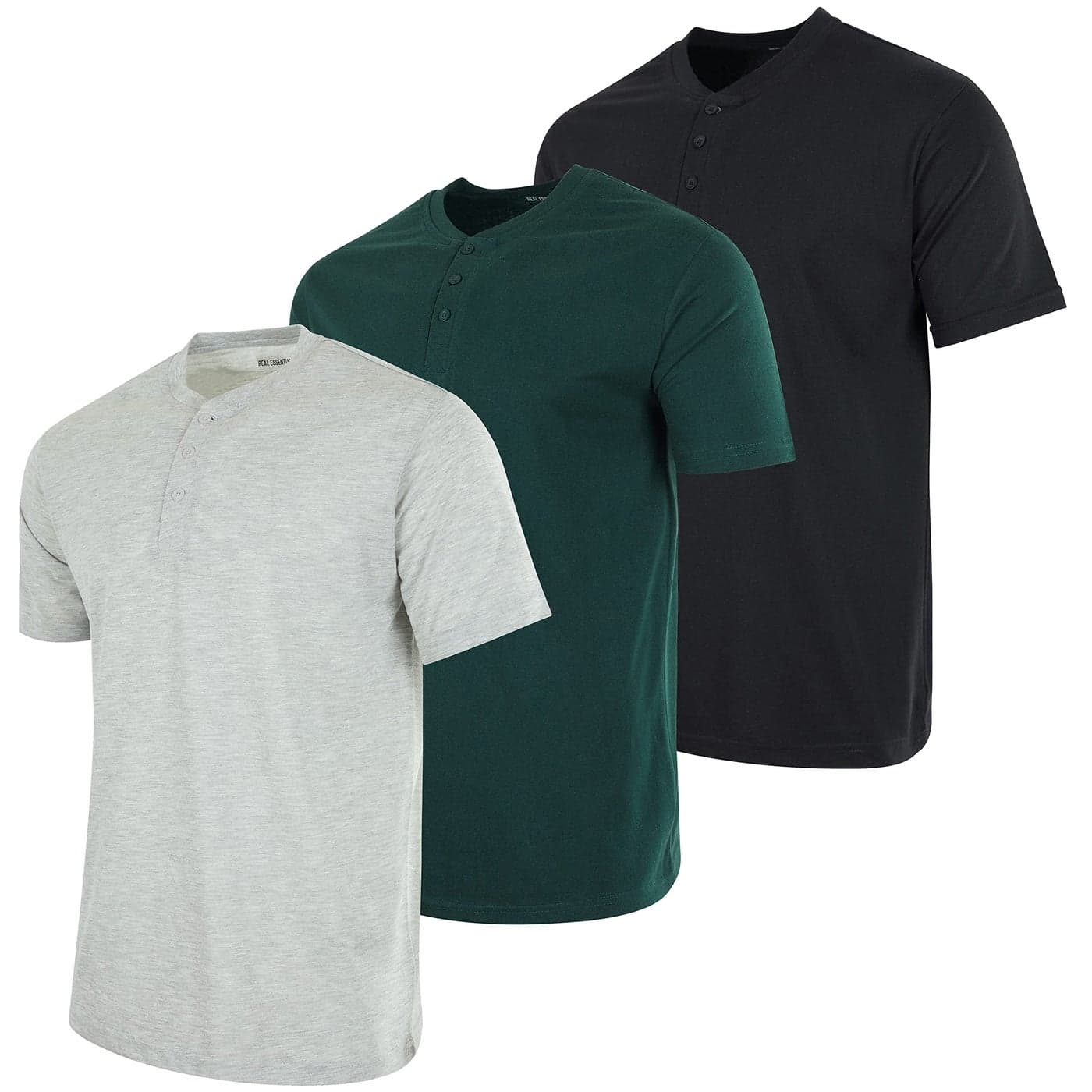 Real Essentials 3 Pack Mens Cotton Short Long Sleeve Henley TShirt Performance Activewear Available in Big TallSet 7L