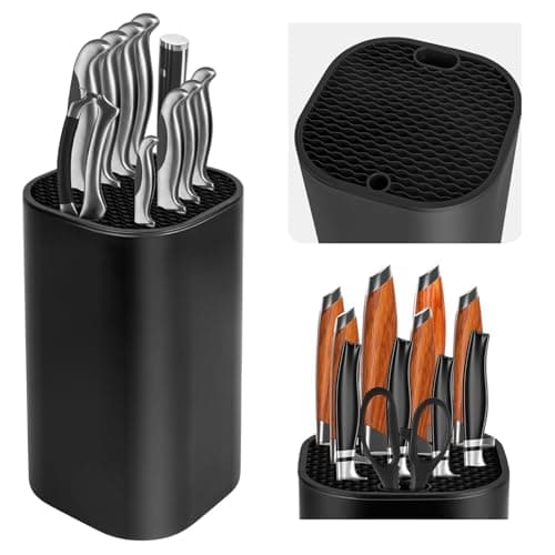 Fohil Knife Block without Knives, Universal Knife Block, Detachable Knife Holder, Space Saver Knife Storage Holder with Scissors Slot, Sharpening Bar Slot, Kitchen Knife Holder Black