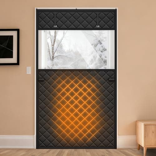 HOMWMPA Thermal Insulated Door Curtain Fits 36" x 82" Doors, Curtain Size 39" x 84", Thermal Door Cover for Winter with Clear Window, Keep Cold Out & Save Energy, Drill-Free Easy Installation, Black