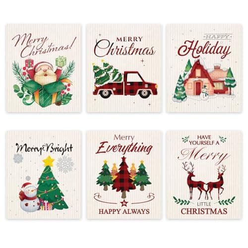 Tevxj 6 Pieces Christmas Swedish Dishcloths Durable Xmas Swedish Cleaning Cloths Absorbent Fast Dry Kitchen Towels for Christmas Cleaning Cloths for Kitchen Bathroom Office Wedding Housewarming