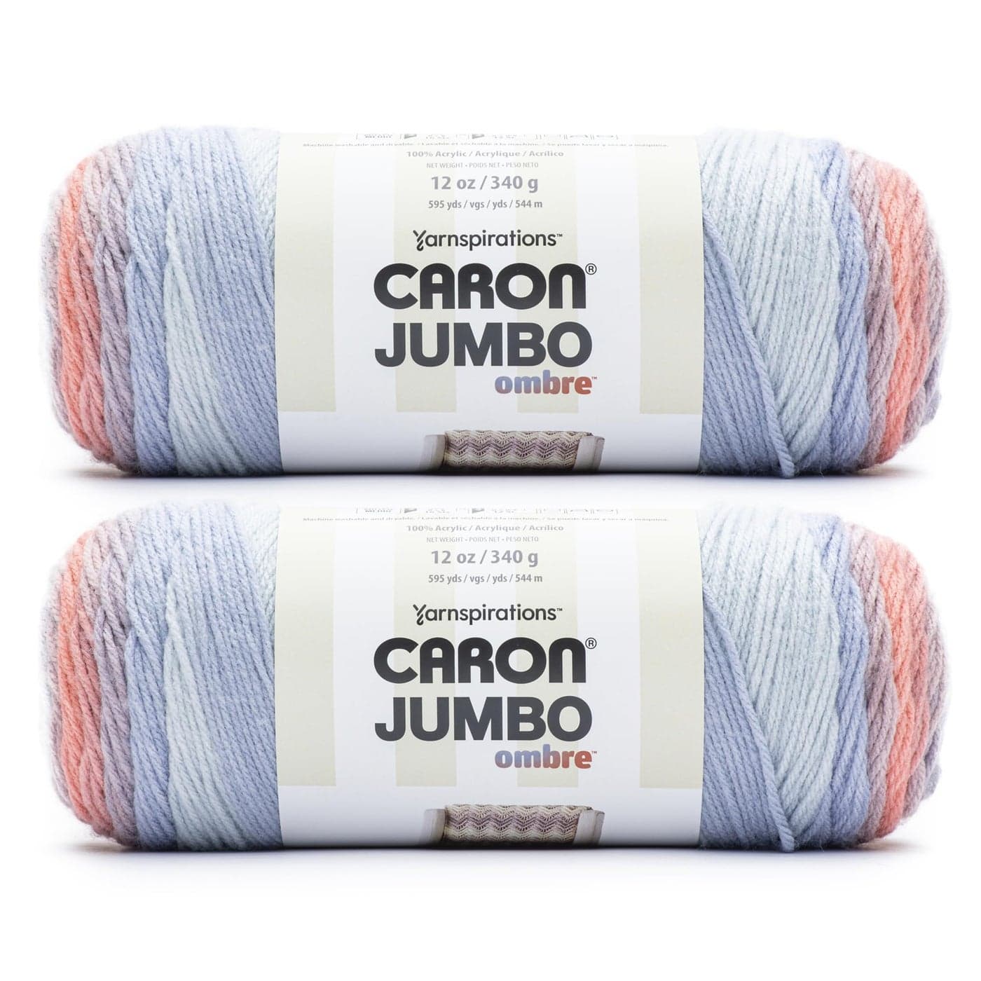 Caron Jumbo Ombre Blush and Blue Yarn 2 Pack of 12oz340g Acrylic 4 Worsted Medium 595 Yards Knitting Crochet
