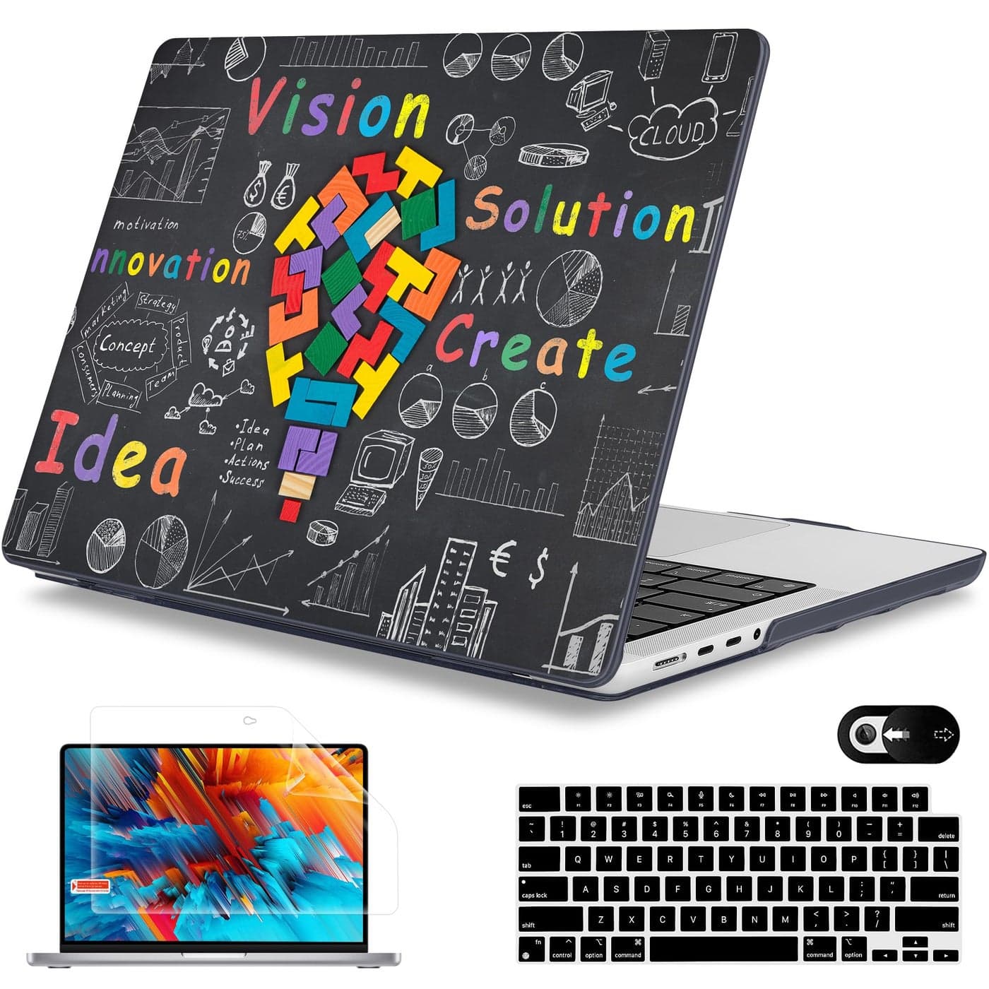 Mektron Case for MacBook Pro 14 inch 2024 2023 2021 Model M4 A3112 A3401 A3185 M3 A2918 A2992 M2 A2779 M1 A2442 ProMax Plastic Hard Shell Case Cover for MacBook Pro 14 Geometric Blackboard