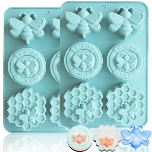 2Pcs Bee Silicone Molds Honeybee Silicone Mold for Making Homemade Soap Lotion Bar Jello Bath Bomb Beeswax Candle