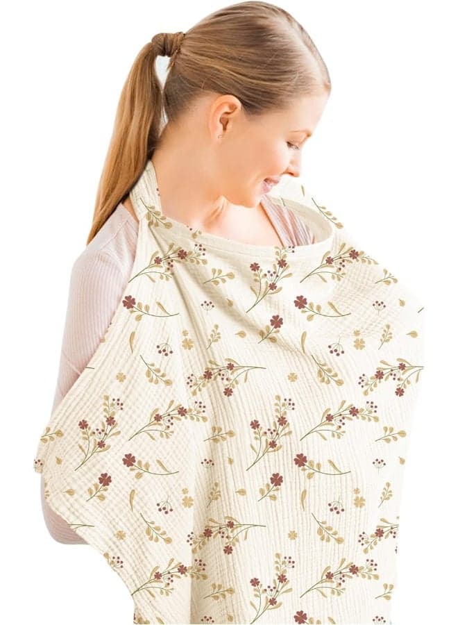 Konssy Muslin Nursing Cover for Baby Breastfeeding, Breathable 100% Cotton Breastfeeding Cover with Rigid Hoop for Mother Nursing Apron, Multi-use Carseat Canopy (Lovely Bouquet)
