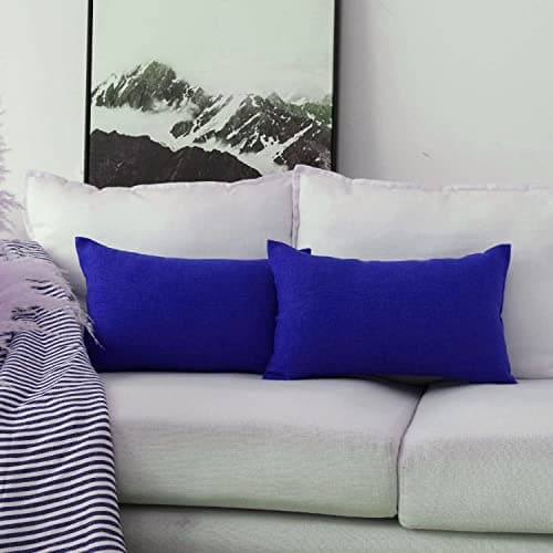 Khooti Jute Cushion Cover, Throw Pillow Cover for Couches, Chairs, Sofas, Beds, Coffee Tables, Living Rooms, Bedrooms, Modern Boho Design, 18 x 22 Inches / 45 x 55 cm | Royal Blue | Set of 3