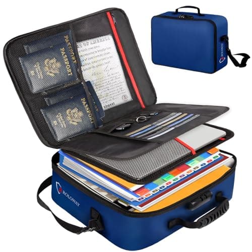 ROLOWAY Fireproof Document Bag with Lock (17 x 11.8 x 5 inch), Important Document Storage Bag with Multi-Layer File Organizers (Blue)