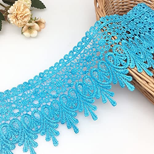FQTANJU 5 Yard Floral Lace Edge Trim 9cm Wide Ribbon Edging Trimmings Wedding Dress Embellishment Gift Party Decoration Applique DIY Sewing Crafts Blue