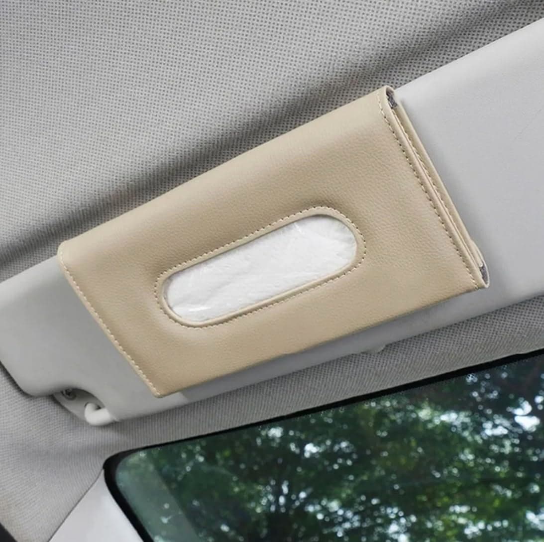 Automaze Pu Leather Car Sun Visor, Seat Side Pocket Back Seat Tissue Napkin Box Holder, Interior Car Accessories (Beige)