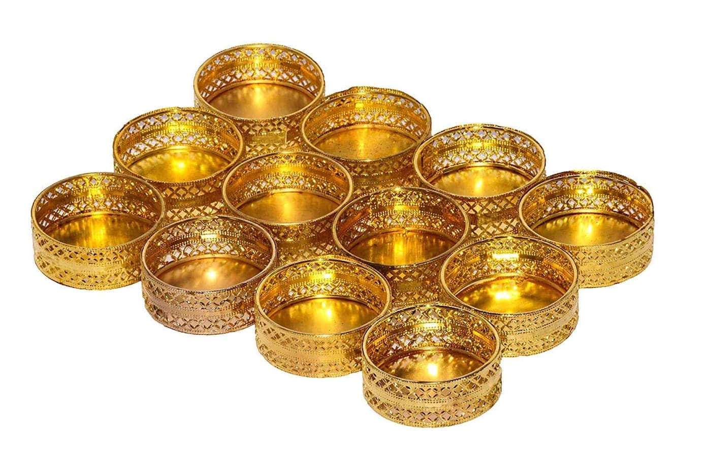 Forty Wings 12 Pcs Metal Candle Small Katori Tealight Diya Candle Holder for Diwali Festival Home Decorations Holder Stand