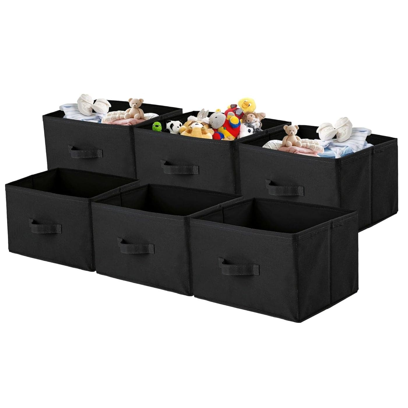 Kuber Industries Pack of 6 Rectangle Foldable Multipurpose Wardrobe Storage Organizer for Home 26 Litres Portable CupboardCloset Organiser Storage Box for Clothes Toys Plain Black