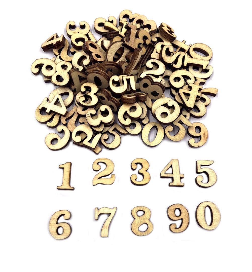 Aliotech 100Pcs 06inch Natural Wooden Numbers for DIY Crafts
