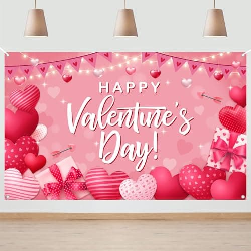 Avezano Happy Valentine's Day Backdrop Pink Valentines Day Party Decorations Banner Love Heart Theme Valentines Banner for 14 February Party Decor (6x3.6ft)