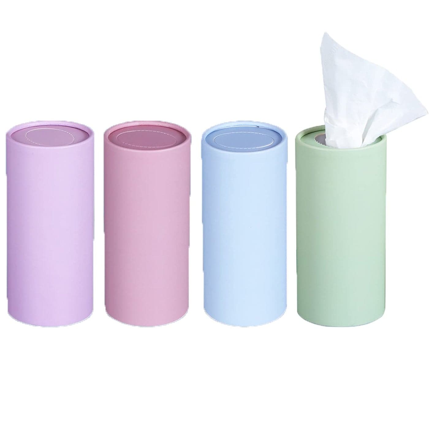 4 Pack Facial Tissues Bulk with Car Tissues Cylinder Perfect Fit for Car Cup Holder Refillable Round Container