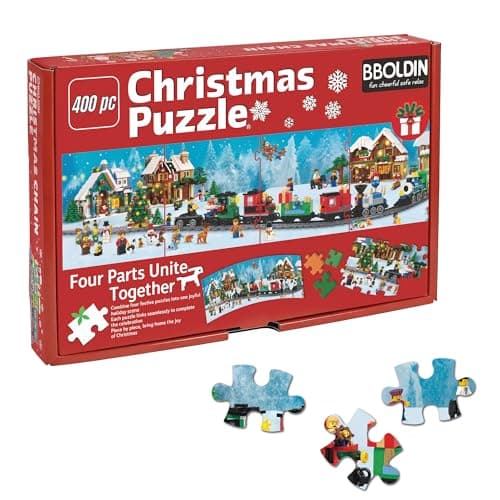 Christmas Train Puzzle for Adult Xmas Santa Holiday Jigsaw Puzzle Winter Forest Snow Scene Puzzle