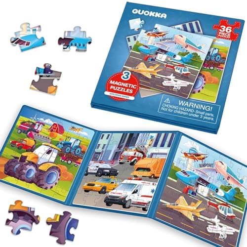 QUOKKA Magnetic Toddler Puzzles Ages 24 36 Pieces Kids Puzzles Ages 35 Travel Games and Toys for Kids 46 Boys and Girls Learning Transport Car Airplane Road Trip Activities