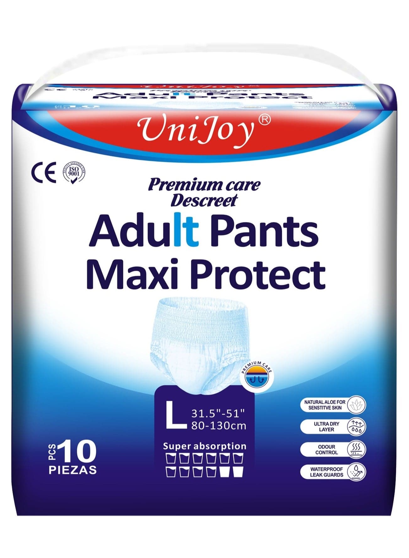 10 Pieces UniJoy Adult Diapers Pull Up / Pant Style Maximum Absorbency, Maximum Overnight Absorbency, Leak Protection, for Men and Women / Unisex, Large – Extra Large (Waist Size 80 cm – 130 cm)