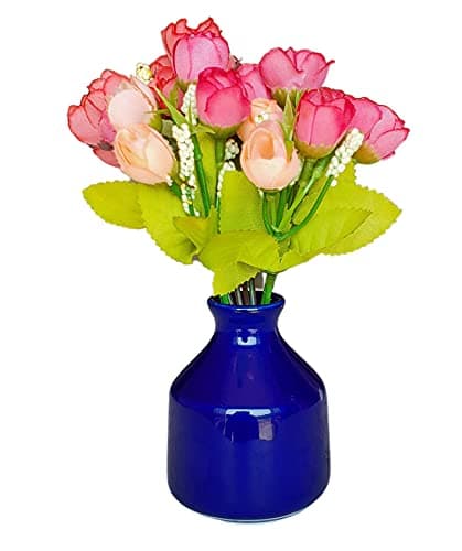 Pure Source India Artifitial Flower Ceramic Vase, (Blue, 1 Piece)