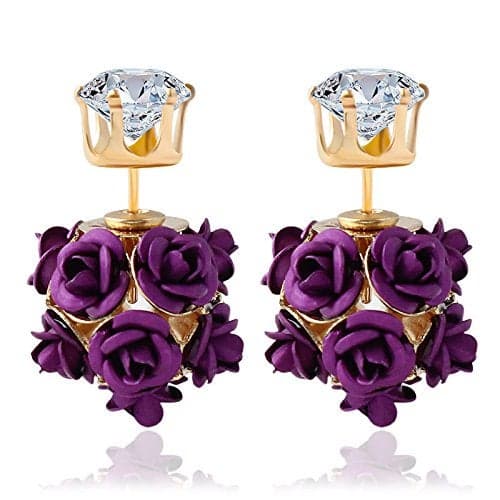 YouBella Jewellery Rose Shape Two Sided Earrings for Girls and Women (Purple)